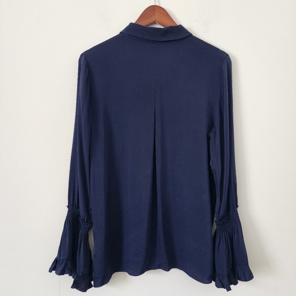 Kobi Halperin Liv Split Cuff Blouse In Navy Blue Size Medium - Picture 10 of 12